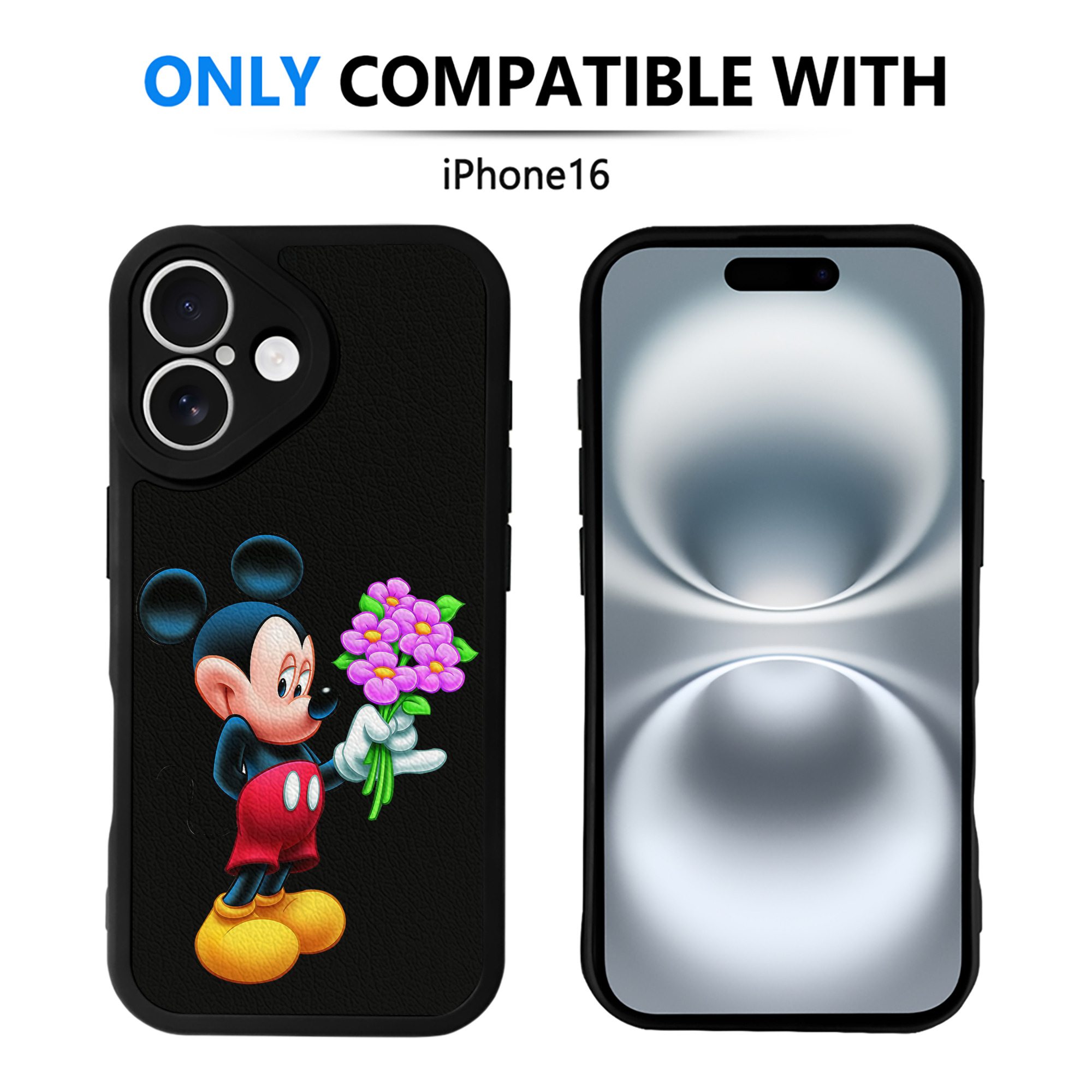 （画像用） ミッキーマウス Mickey Mouse 【iPhone 16シリーズ対応】シリコンスマホケース（レザー調） 材質：シリコン